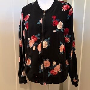 Torrid Active Womens Black Multicolored Floral Zip Front Bomber Jacket Size 1X